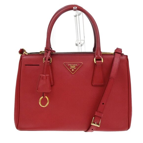 PRADA Logo Saffiano 2Way Shoulder Hand Bag Leather Red GHW - Picture 1 of 16